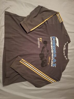 PacSun Formula 1 Long-Sleeve Tee - Gray with Yellow and White Stripes